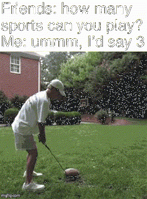 Meme Person shooting a football with a golf club into a basket